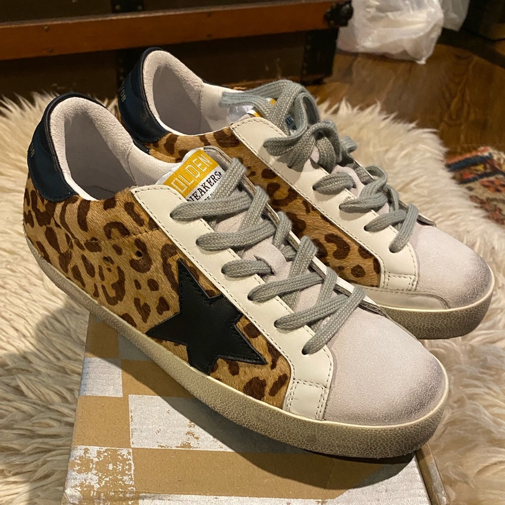 golden knock off goose leopard pony hair golden star leather distressed